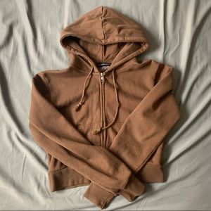 Brandy Melville cropped brown zip up